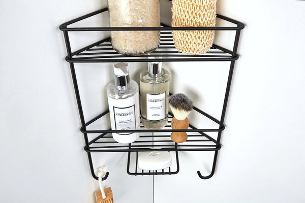 Corner Shower Organiser Double Matt Black - Steelcraft